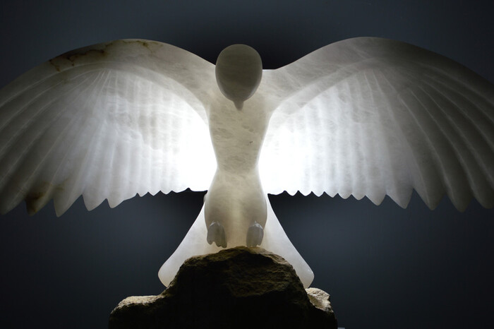 Caladrius alabaster sculpture