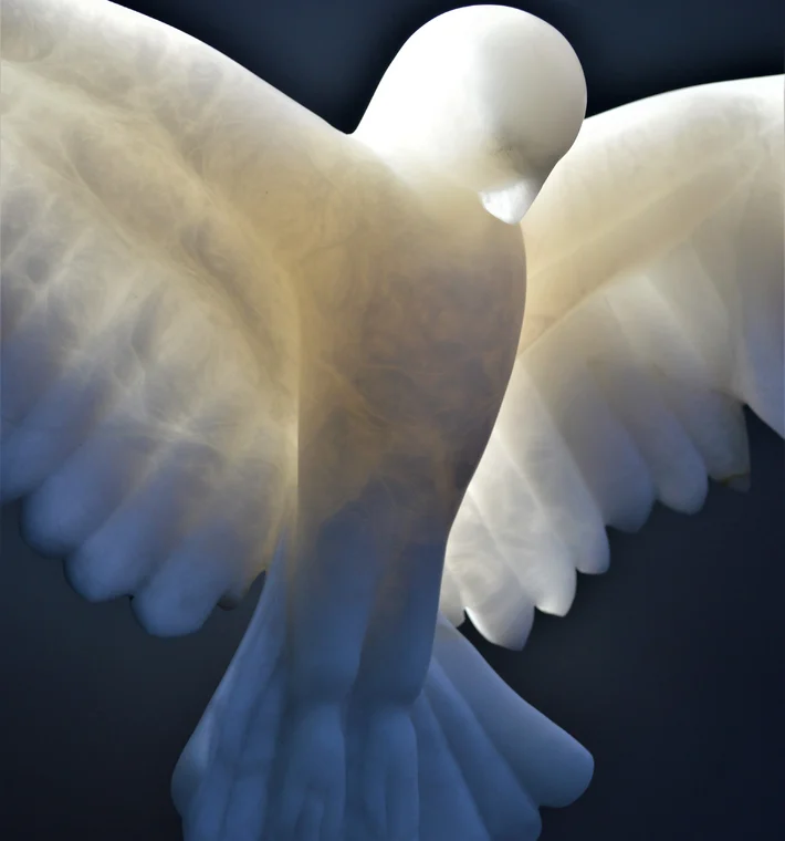 Close-up of an alabaster bird stone carving